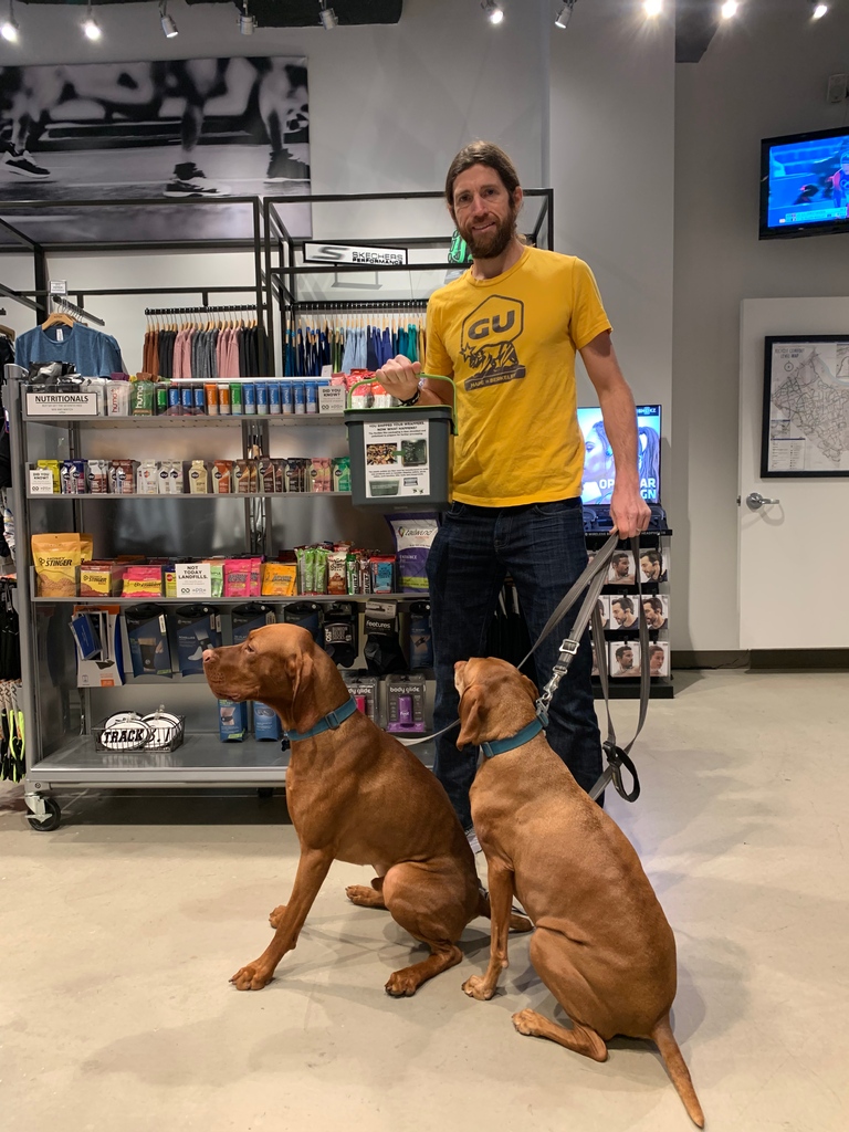 PRRunning's tweet photo. Breaking news is coming with a little help from our friends @mikewardian , @bashvizslaruns , @rosievizslaruns , @terracycle , &amp; @guenergylabs ! Check back later to see what’s GUing on at Potomac River Running! #NotTodayLandfills #Recycle #GUForIt #LetsGU https://t.co/FATChXrCPg