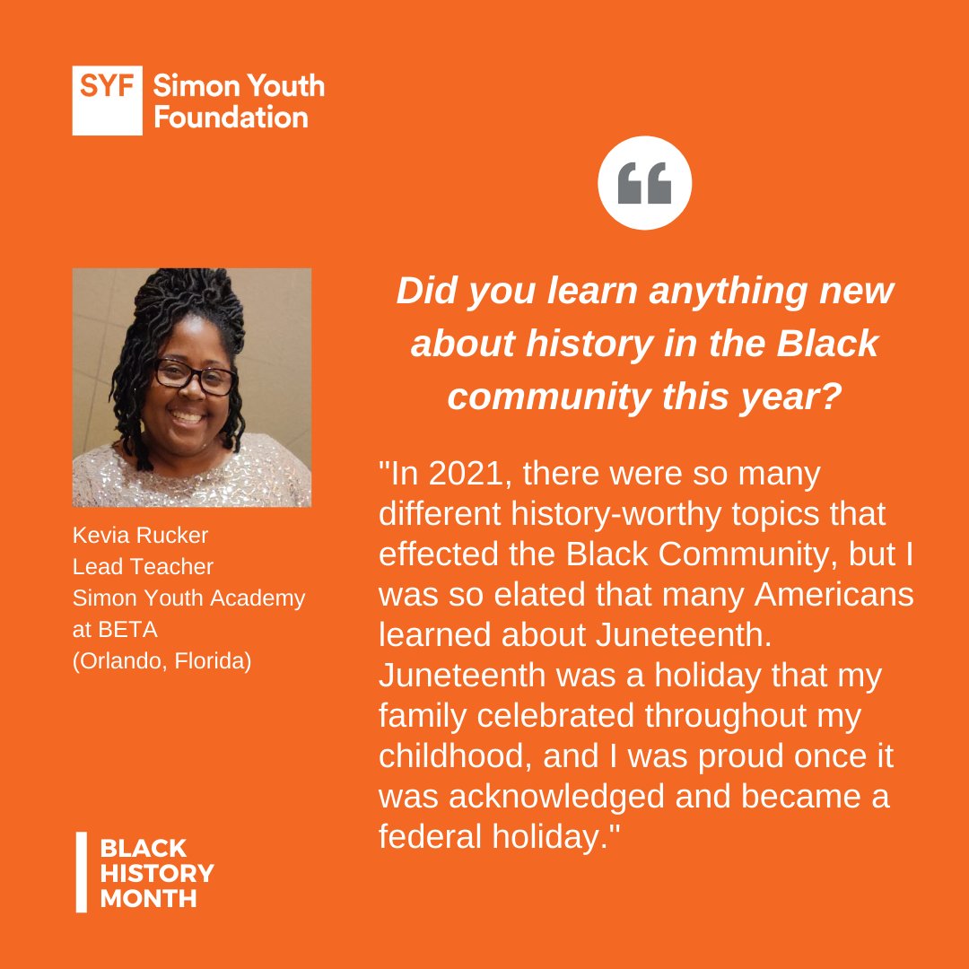 simon_youth's tweet photo. We asked Kevia if she learned anything new about history in the Black community this year, how to help BIPOC students in the classroom, and why and how we should celebrate #BlackHistoryMonth - and we are SO grateful we did! #leadership #learning #SYFmeansGraduation https://t.co/f4ns6azvoa