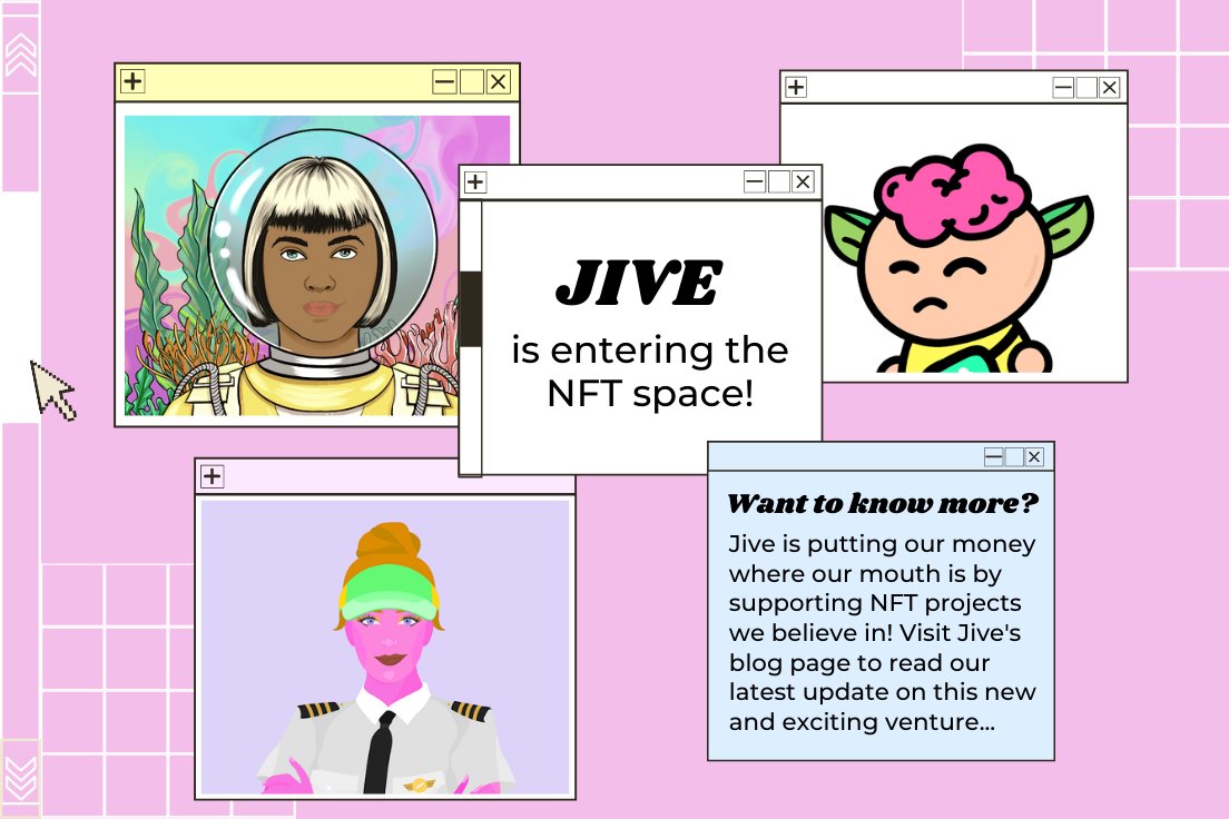 Jive is entering the #NFT space! We’re so excited to support some of our favorite women-led &amp; charitable projects.

What's more? We’re on the lookout for incredible projects that may need our expertise!

DM us or visit bit.ly/3gDWuJf to learn more! #WomenInNFTs
