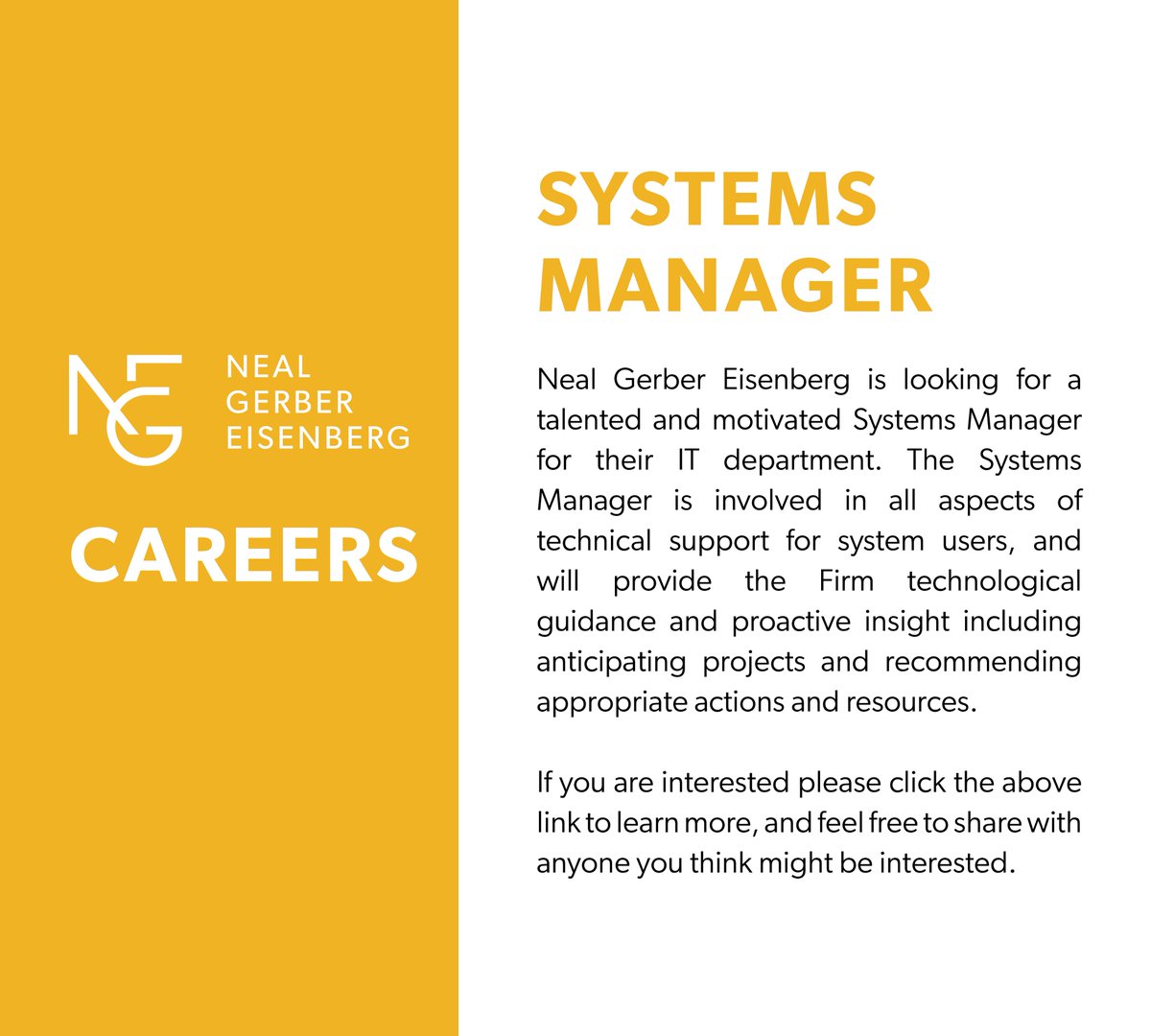 NGE_Law's tweet image. Join NGE&apos;s IT Team! We&apos;re looking for a talented and motivated Systems Manager that will be responsible for the operation, maintenance, and long-term planning of the Firm’s network/cloud infrastructure. Learn more and apply here: nge.com/Careers/Profes…
#systemsmanager #ITmanager