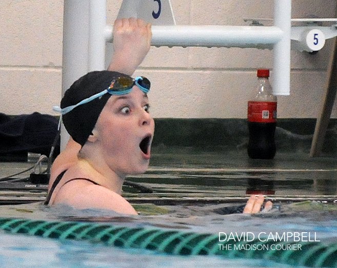 CampbellSports's tweet photo. Southwestern freshman Raygan Crawford made history on Monday when she became the first swimmer in school history to win a sectional title. Her victory in the 100 butterfly sends her to the state finals this weekend. (Madison Courier Photos) https://t.co/4t5CvtDTtg