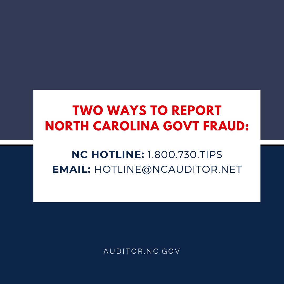 NCStateAuditor's tweet photo. S.B. 473 makes it a crime for elected local officials to use their office for personal financial gain. Consequently, your assistance is more valuable than ever in alerting the State Auditor about potential misuse of public funds. Call or email our Hotline to make a report. https://t.co/K2aF2fmppW