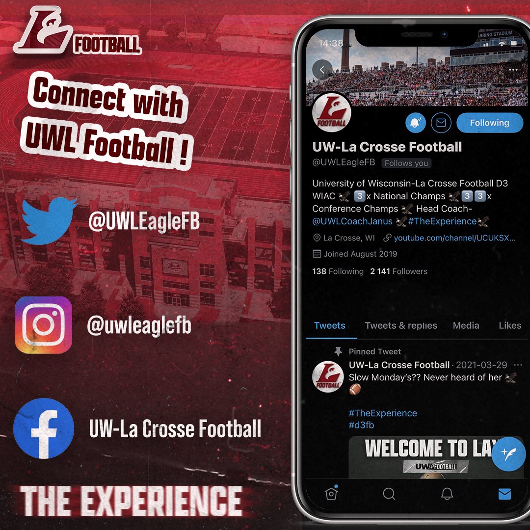UWLEagleFB's tweet photo. A lot of fun content on the way! Be sure to follow us on all of our platforms! 👀🦅

#TheExperience https://t.co/mraWgKHO3u