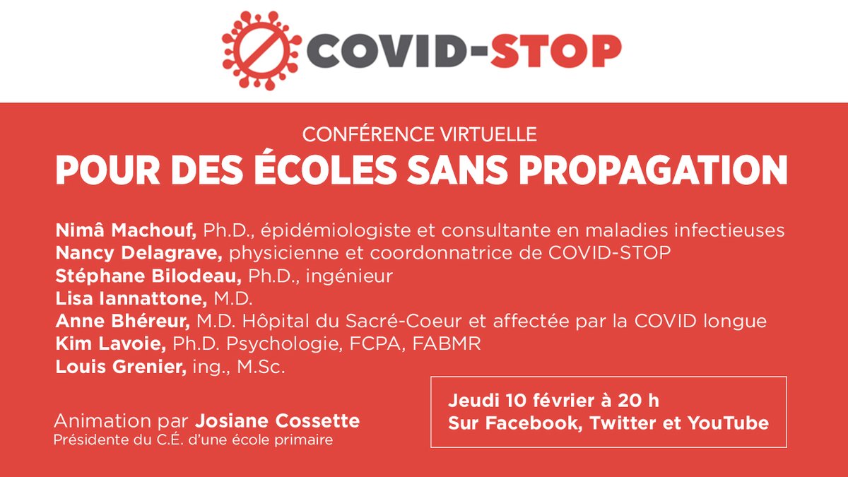 Avec un immense plaisir, nous vous invitons à cet événement afin de se donner les outils de mieux prendre soin les enfants, leurs professeurs et parents. 

<a href="/kimlouiselavoie/">Dr. Kim Lavoie, PhD</a> <a href="/lisa_iannattone/">Dr. Lisa Iannattone</a> <a href="/josianecossette/">Josiane Cossette</a> <a href="/smbilodeau/">Stephane Bilodeau</a> <a href="/nimamachoufnpd/">Nimâ Machouf</a> <a href="/Tortillou/">Anne Bhéreur, M.D. 😷N95</a> @TwitteeBoy
<a href="/josiane/">JOSIANE CORNET</a> <a href="/RougeMatisse/">Nancy Delagrave</a>