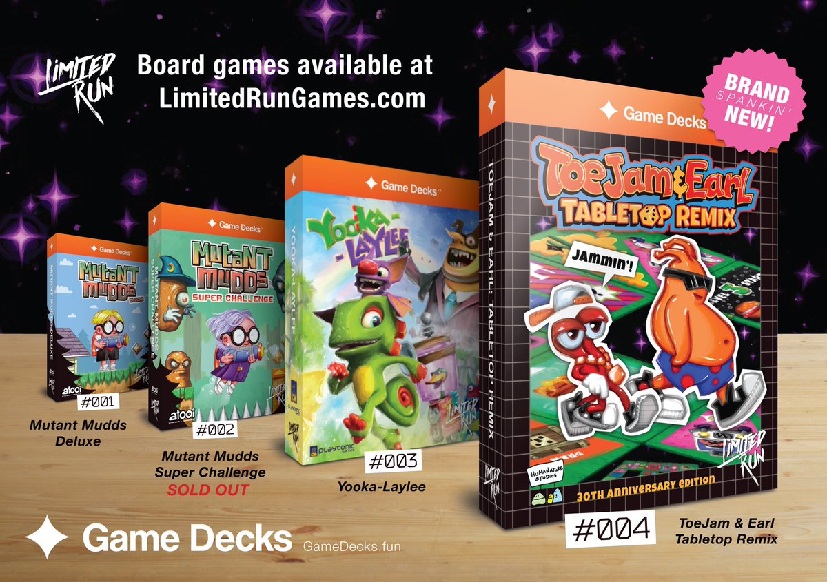 PlayGameDecks's tweet image. Alongside @toejamandearl we also have board games based off of @PlaytonicGames’s Yooka-Laylee and @AtooiLLC’s Mutant Mudds video games!

They even can be combined and played TOGETHER - with each game having different gameplay mechanics? Crazy!

bit.ly/TJEGameDecks