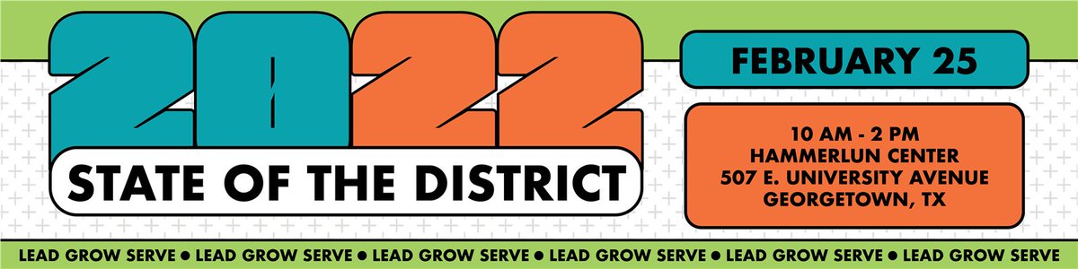 GeorgetownISD's tweet photo. Don't miss GISD State of the District 2022 on February 25th! What can you expect?
✨ showcases from students + staff district-wide
🍲 small bites to enjoy
💬 a district address from Superintendent Dr. Brent
+ more!
Find more info &amp; the link to register at https://t.co/1fFaBJ2yLx https://t.co/3BaarEJad6