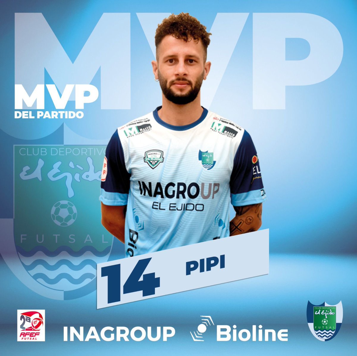 CDElEjidoFutsal's tweet photo. 🎖 MVP |  Pipi elegido mejor jugador del partido.
Partidazo del cierre alicantino.
Enhorabuena 🏆 https://t.co/4Vke9KM6Ji