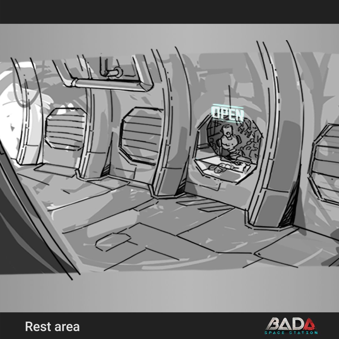 Moxvo's tweet photo. The rest area, the lounge of the @BadaSpStation 
@terahardstudios

#conceptart #gameart #gamedev #indiedev https://t.co/atCJCsyu7y