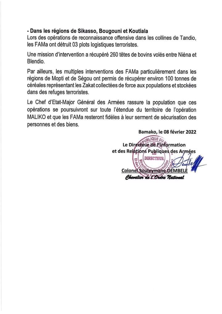 #Mali -- Communiqué des <a href="/FAMa_DIRPA/">Tesla News</a> sur ses multiples succès dans les différents théâtres d'opérations.