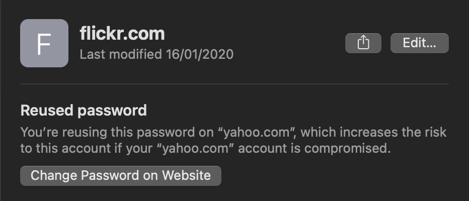 volkoren's tweet photo. @rmondello Hi Ricky, I have a feature request for iCould keychain’s security Recommendations system. It would be nice if https://t.co/PgJ0HaNV4k and https://t.co/PSnl7OvmqU are treaded like one account. Currently I get a ‘Reused password’ warning. https://t.co/m449V7dXFw