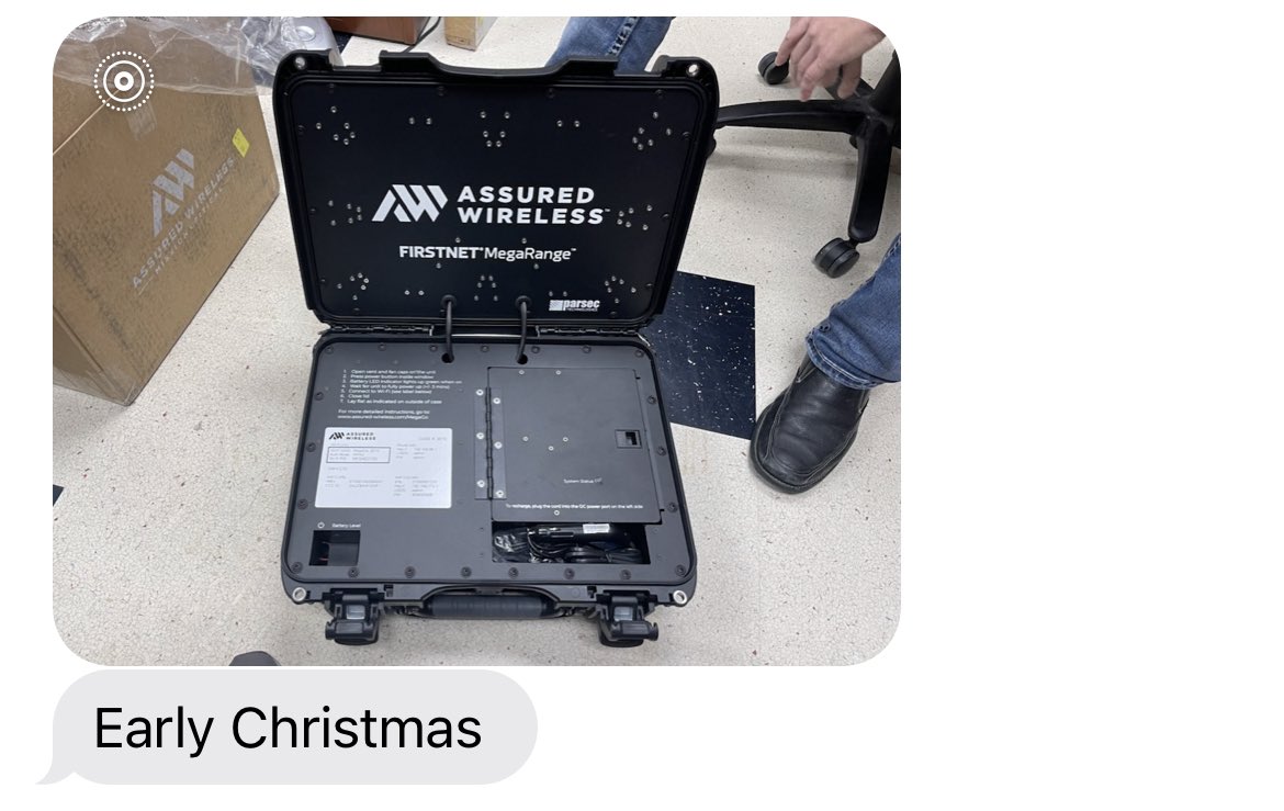 TrustDEprocess's tweet photo. The excitement the @FirstNet portfolio brings to our heroes will never get old. The innovation to pack all of this connectivity goodness, I’m talking Megarange, antennas, WiFi and all inside a IP67 rated briefcase will never cease to amaze me #Megarange #FirstNet @EdparkyPS https://t.co/p1zNuk3UBz
