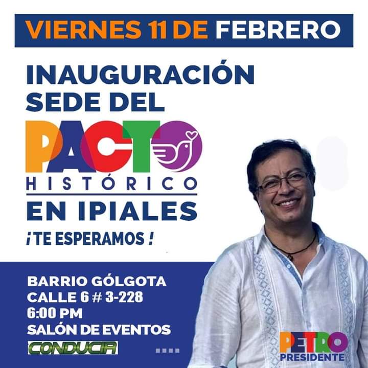 PactohistoricoN's tweet photo. Este viernes, nos vemos en #Ipiales en la apertura de nuestra #CasaDelPacto 
Seremos Gobierno Popular.
¡VENCEREMOS! https://t.co/cvJgLUci1d