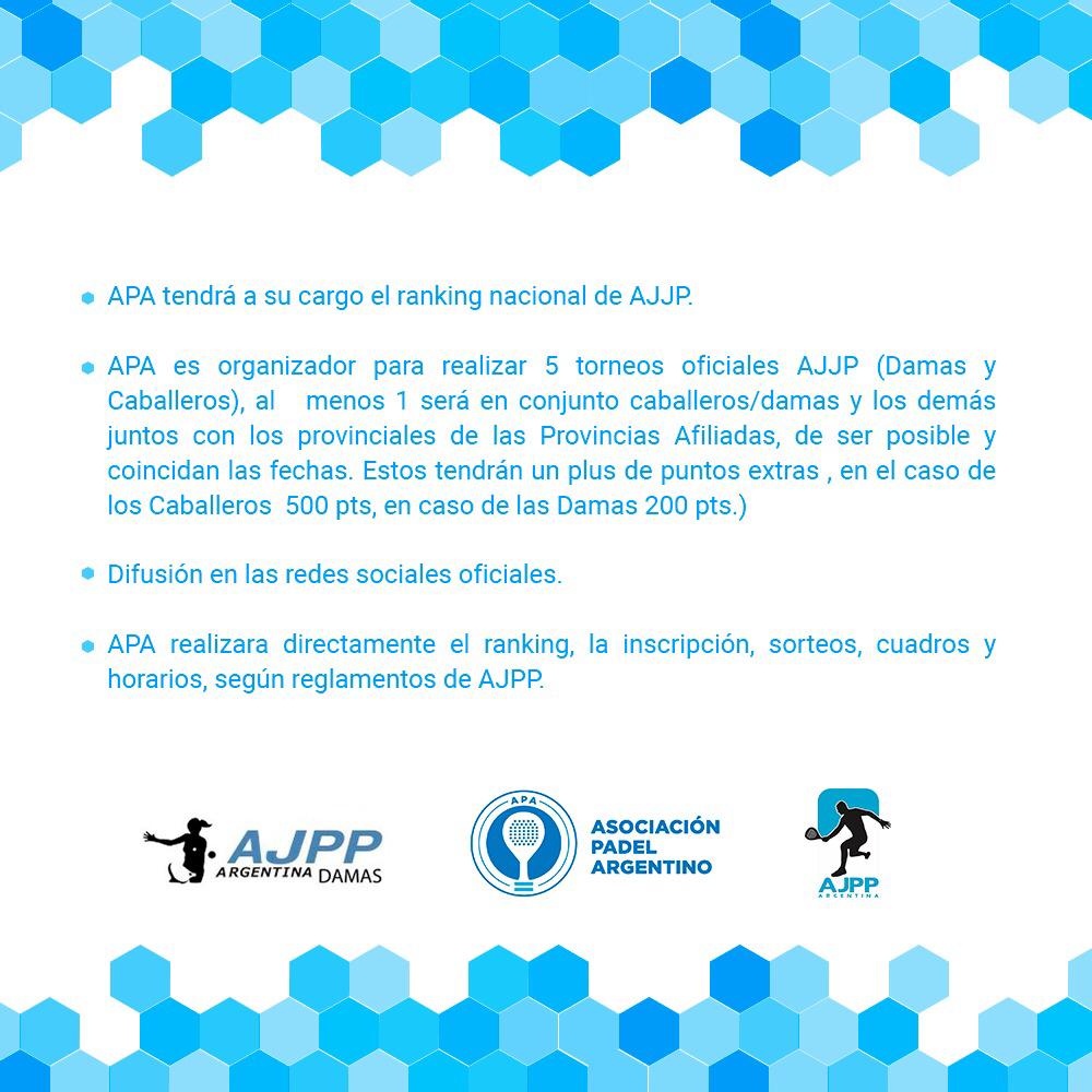 📢 IMPORTANTE !! Acuerdo APA-AJPP buscando siempre mas beneficios para nuestros jugadores! 💣 📝🤝
📰 Dejamos los puntos mas importantes de este nuevo acuerdo con la Asociación de Padel Argentino @padel_apa y AJPP Damas @padel_ajpp_damas