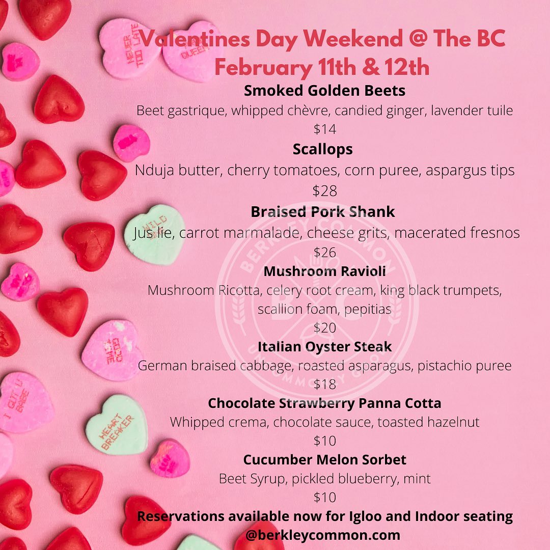DowntownBerkley's tweet photo. #TastyTuesday: We're just days away from Super Bowl and Valentine's Day weekend. Berkley Common has a wide selection of specials for both occasions. Check out their offerings and place your order today! #DowntownBerkley #Restaurant #ComfortDining #Valentine #SuperBowl #Specials https://t.co/GhkoAIUYKC