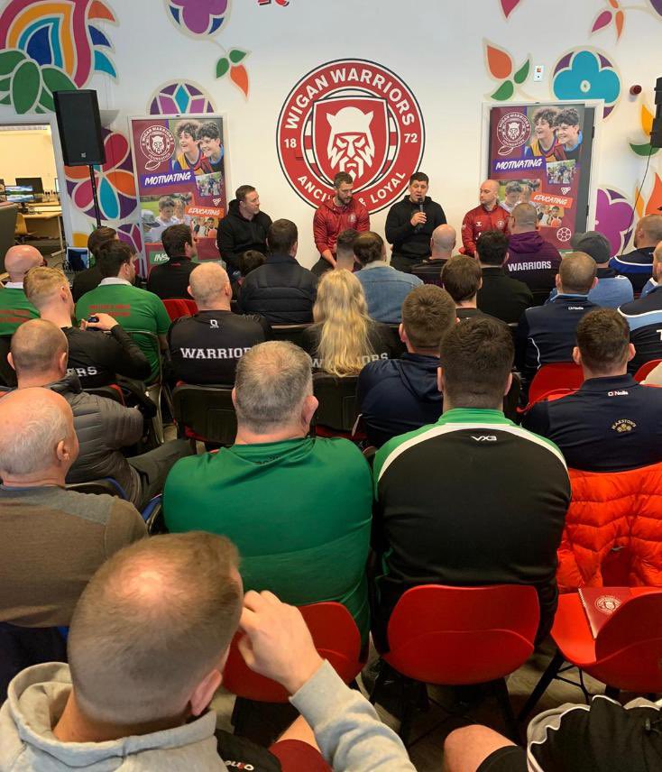 IRBSCC's tweet photo. Another fantastic day with the @WiganWarriorsRL community ambassadors launching the scheme for 2022.
We would like to thank @WiganWarriorsCF   for continuing to host these informative and engaging ambassador meetings every single month. https://t.co/wqcnfoQ79G