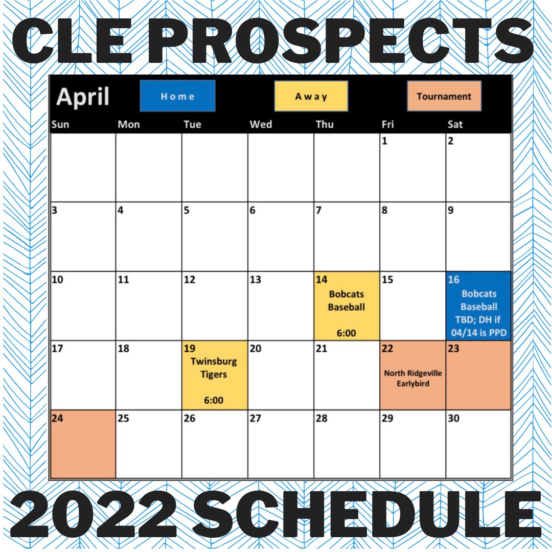 April:

We are opening at Bobcats Baseball, with potential for a doubleheader in the instance of that game being postponed. DH would be at Bobcats Baseball