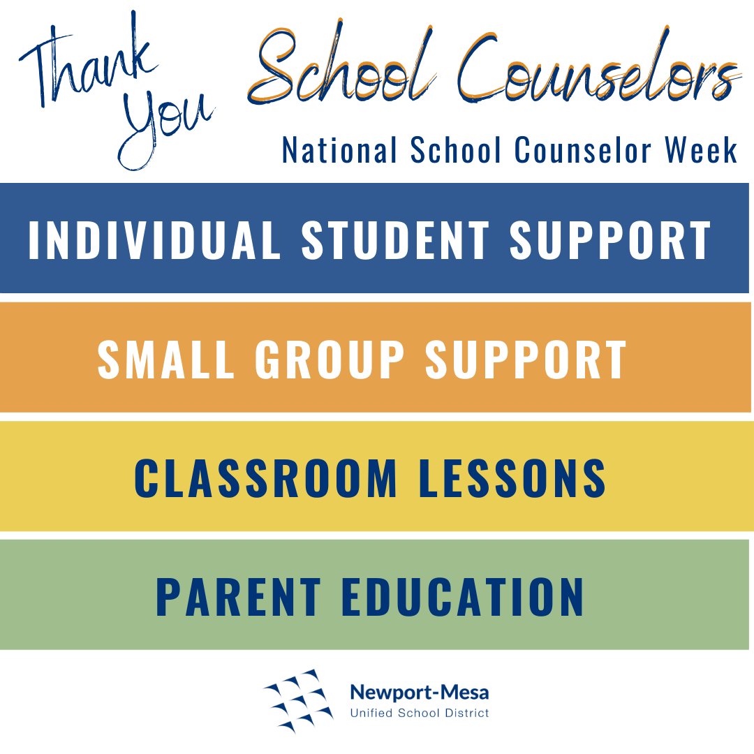 Happy #NationalSchoolCounselorWeek! Thank you to our compassionate and dedicated #NMUSD counselors; we are so grateful for everything you do to support students to achieve academic success and social-emotional balance in life!