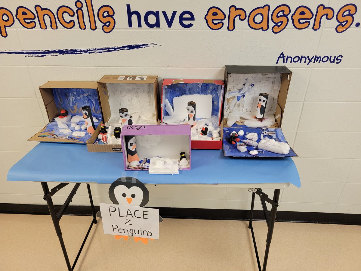 WBOelementary's tweet photo. Mrs. Perrotta's PLACE class has been hard at work completing their penguin dioramas to finish off their penguin unit. A fun time was had by all!
#eips #wbowarriors https://t.co/2pLy1jOyfg