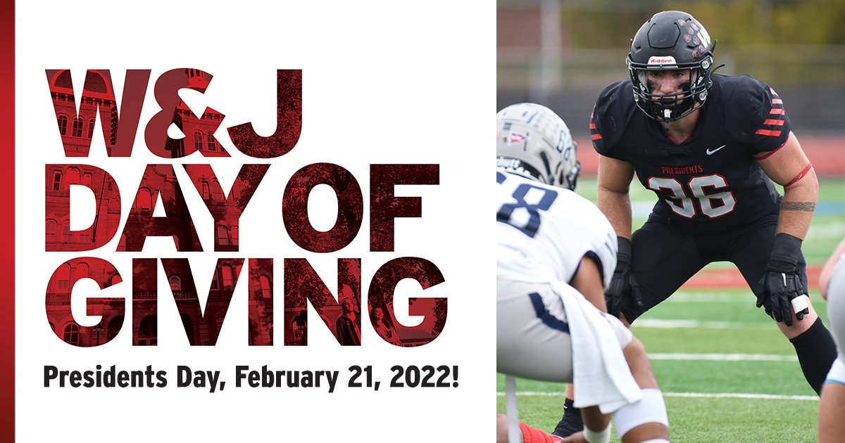 W&J's 8th annual Day of Giving is fast approaching! Mark your calendars now to make a gift to Presidents Football Mon., Feb. 21! Bookmark: jayconnected.com/WJDayOfGiving