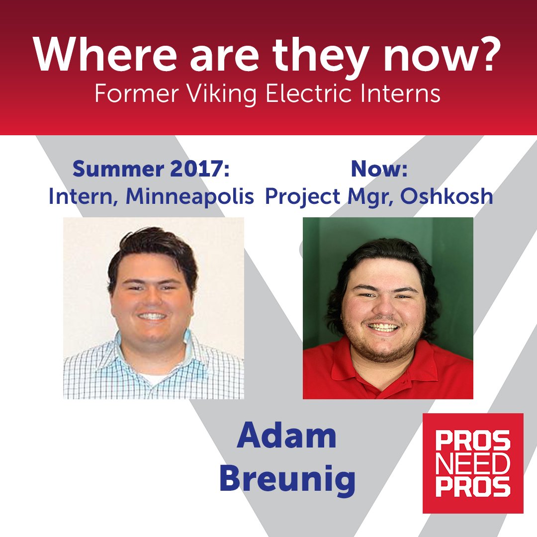 VikingElectric's tweet photo. Adam interned in our Minneapolis location in the summer of 2017 and is currently a project manager at our Oshkosh location. We're glad you chose Viking Electric &amp; excited to see you advance! https://t.co/3e4EEbaqLU