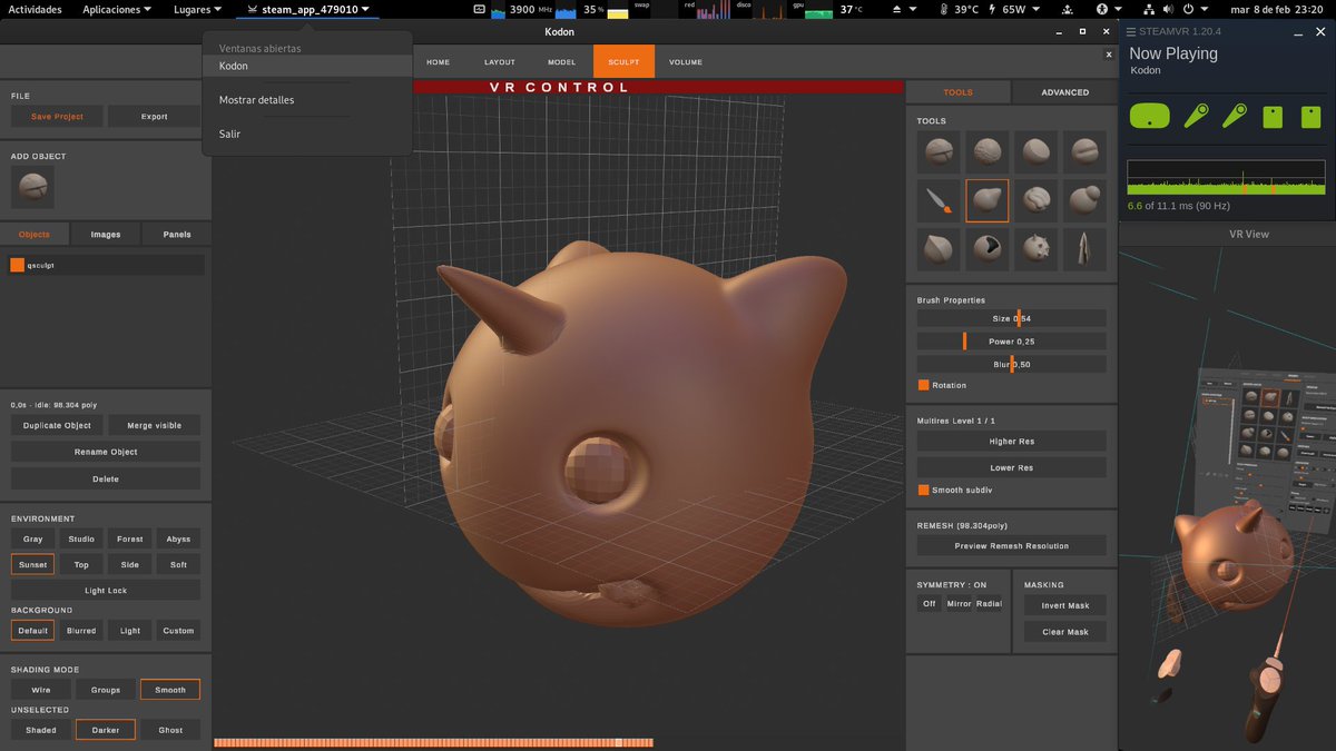 inventadero's tweet photo. So Happy Playing @Kodon3D on @SteamVR  in @debianjp with @htcvive 
(left hand controller looks wierd in GNU/LinuXR;)
~ ~ ~ 
#b3d "hOW I WISH ü WERE HERE"🫀🎶
@Blender still lobe ü 4ever ; )
&amp; @PluginMarui it's ämâzing too [but crashes a lot] wild thing !!🎵 ~ ~ ~
#XR #sculpture https://t.co/WDnmbA7K0E
