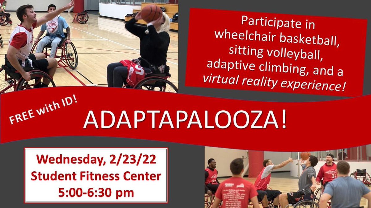ISUKinesandRec's tweet photo. Join KNR students at our free and fun event! It's a great opportunity to try adaptive sports. Everyone is welcome. Hope to see you there! https://t.co/TgeRHNScba