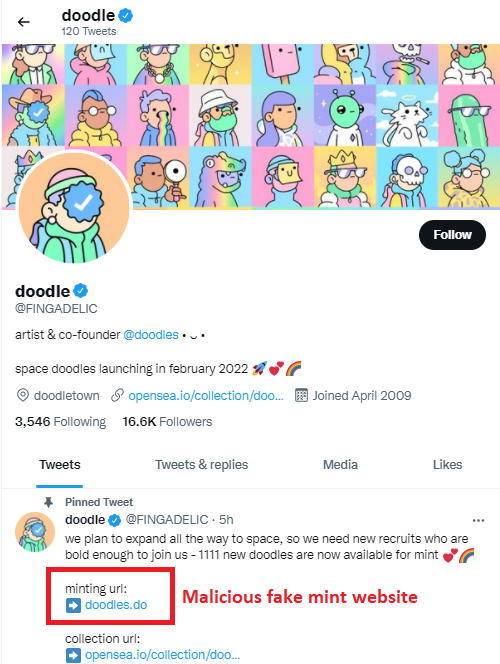 GuyIncognitoILV's tweet image. Hey @twitter, when are you going to take down this fake @fingadelic profile (with your verified checkmark!!) that's pretending to be the real @doodles?  They've scammed a fortune out of many victims &amp;amp; heaps of people have been reporting this profile to you all week.