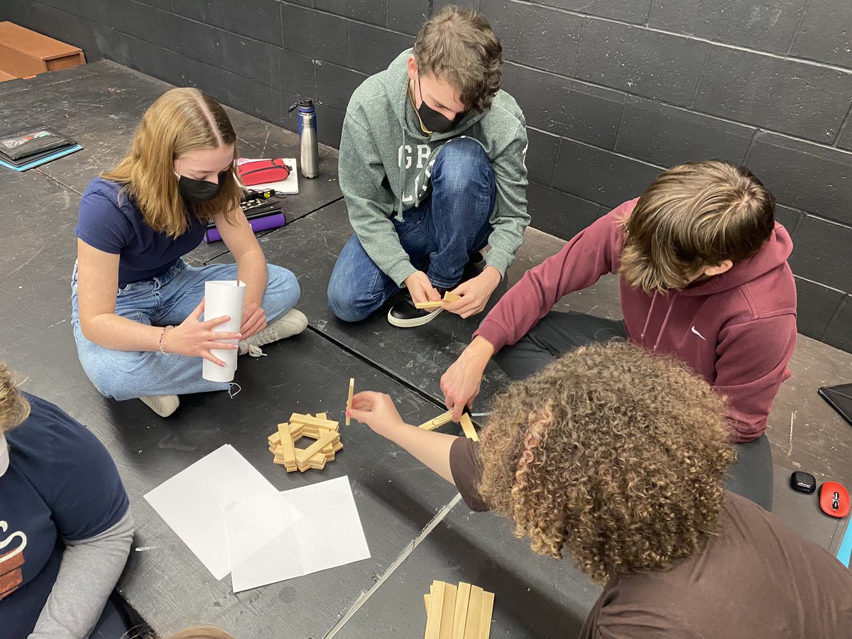 Ms_LLaviolette's tweet photo. @MotherTeresaHS Drama students were given a challenge to see what they could build in 15 mins w/ a few pieces of wood, 5 pieces of paper, and a couple of binder clips. I was not expecting these results! Surprisingly (maybe not), two groups built stages! https://t.co/KZSDPdw42j