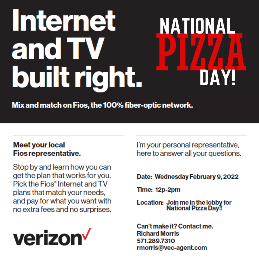 ViewLibertyCtr's tweet photo. Tomorrow, 2/9, is National Pizza Day! Verizon and The View would like to invite all residents to stop by the lobby for some pizza! Pizza will be provided from 12 to 2pm. We hope to see you there! https://t.co/GiPYl99beT