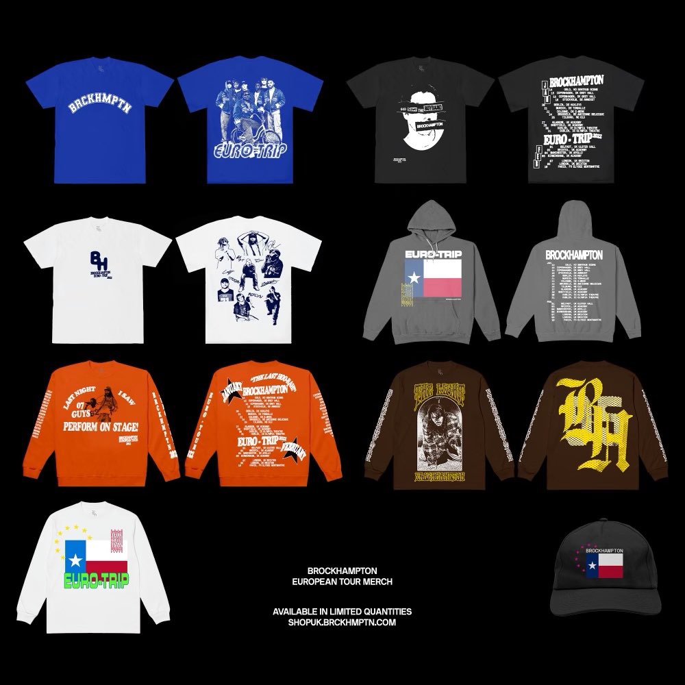 BROCKHAMPTON on X: "EUROPEAN TOUR MERCH AVAILABLE NOW IN LIMITED QUANTITIES  SHIPS WORLDWIDE FROM UK X