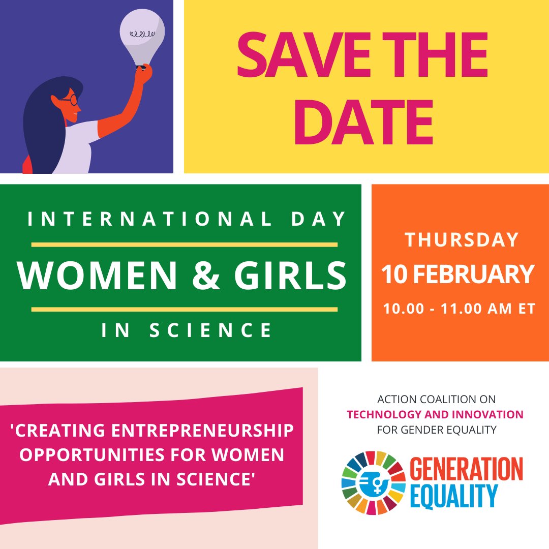 Are you passionate about creating opportunities for #WomenInScience?

Join the #GenerationEquality Action Coalition on Tech & Innovation for an exciting discussion on entrepreneurship, innovation and ways to support women & girls in science: bit.ly/TechAndInnovat…

#ActforEqual