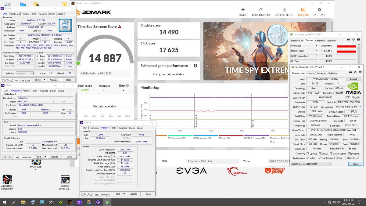 bumfoto1's tweet photo. 3DMark TSX (1x) - 14,887 🥇
3DMark TSX(2x) - 24,188 🥈

EVGA RTX 3090 K|NGP|N
EVGA SR-3 Dark 
EVGA SuperNOVA 1600 T2 / 1600 G+
ㅤ
Now @TEAMEVGA have every 1st place on UL 3DMark leaderboard using RTX 3090. 

https://t.co/y2VwhYQrLD
https://t.co/S3kS5d1kmx

@EVGA_JacobF @TEAMEVGA https://t.co/IueuY9ZVRX