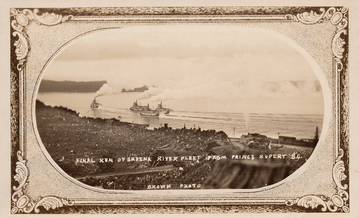 Final run of Skeena River fleet #steamships, Prince Rupert BC. 📷 by Brown, approx 1912. Sweet old rare postcard. #bchistory