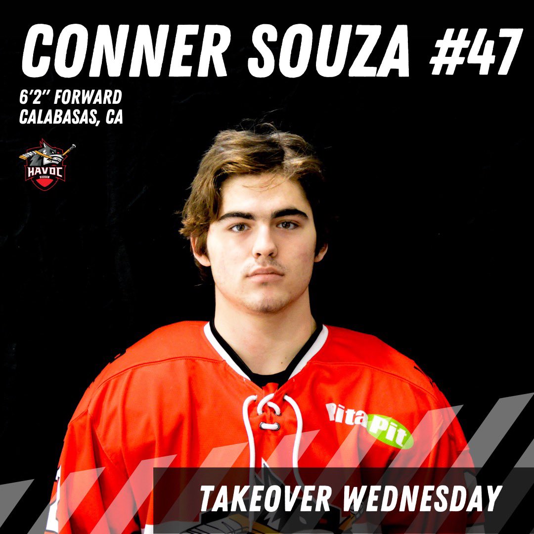 Hudson_Havoc's tweet photo. We’re excited for #47 Conner Souza to be on our next #TakeoverWednesday series! Be sure to follow along our Instagram & Facebook stories tomorrow to see what Conner’s day looks like! 🏒🐺 https://t.co/AjhTsiBfqF