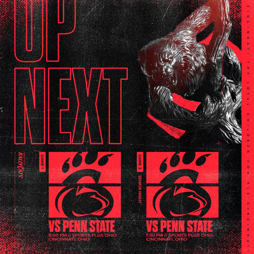 UCIceHockey's tweet photo. UP NEXT

The #Bearcats are back for their final home games of the season as they face Penn State at Sports Plus Ohio! Cincinnati will honor their seniors for senior night prior to puck drop at Saturday's game!

GM1: Friday, Feb. 11th // 8PM
GM2: Saturday, Feb. 12th // 1:30PM https://t.co/UtfhhrMagM