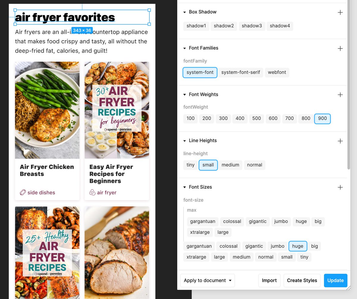 dsicle's tweet photo. @BillErickson @salliegoetsch @schutzsmith I will take better screenshots when we write the actual post, but here's a quick example of what @BillErickson and I are doing with @six7 Figma Tokens + theme.json https://t.co/xUTghKE3gR