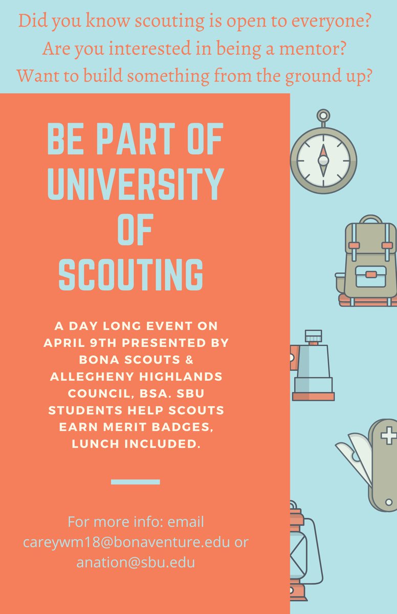 FCSCsbu's tweet photo. Interested in becoming a mentor? Email careywm18@bonaventure.edu or anation@sbu.edu for more info! #mentoring #scouting https://t.co/dS0lJ7bOPi