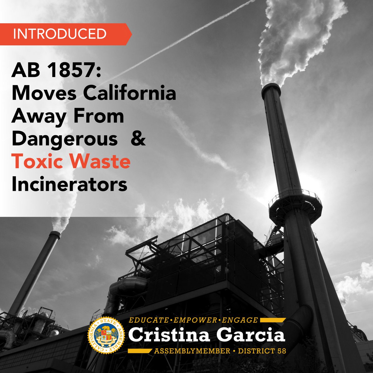 I introduced #AB1857 today to move CA closer to a #ZeroWaste future by eliminating the credit that incentivizes sending waste to toxic incinerators in #EnvironmentalJustice communities. #StopBurningTrashCA 

Read press release: bit.ly/3Jh42hl