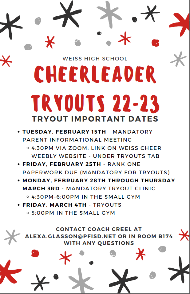 2022-2023 Weiss Cheer Tryouts Coming Soon!