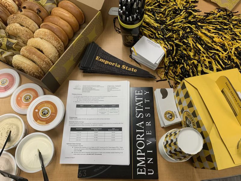 Thanks to our amazing partners <a href="/JCCCtweet/">Johnson County Community College</a>. Took some goodies to say thanks for all the hard work &amp; helping to promote the partnership. If you are in the #KansasCity area and want to be an <a href="/eledesu/">ESU Elementary Edu.</a> teacher you can do it all up here. Check it out &amp;the amazing prices. <a href="/emporiastate/">Emporia State Univ.</a>