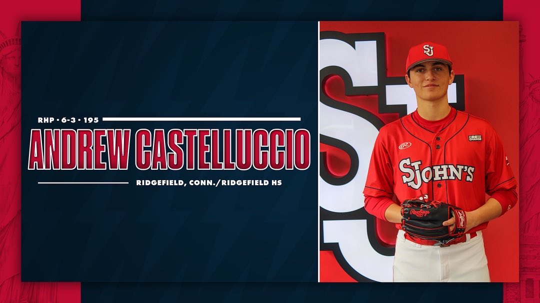 StJohnsBaseball's tweet photo. The 2022 season is right around the corner, but let’s start to meet the 2023 Johnnies! 

First up, a quick-armed RHP with high projection. Out of Ridgefield, Conn., Andrew Castelluccio! https://t.co/XgUvKACsNa