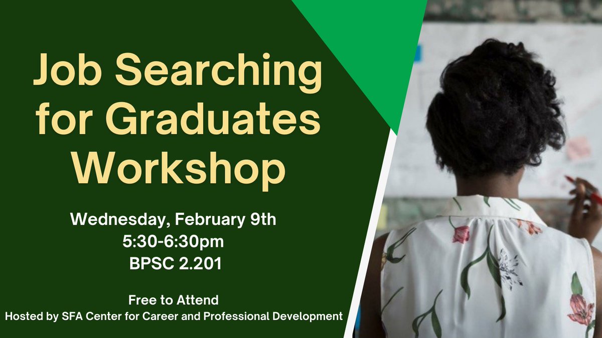 Not sure how to start your job search?  Come join the CCPD for their Job Searching for Graduates Workshop tomorrow @ 5:30 in BPSC 2.201!  See you there!