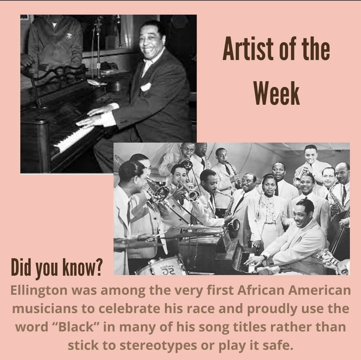 XTSRTowson's tweet photo. This month, XTSR will be highlighting an artist that we want to spread appreciation and love for during Black History Month. Up first is the iconic Duke Ellington! Stay tuned for more highlights! #BlackHistoryMonth https://t.co/xBbRSAD6rx