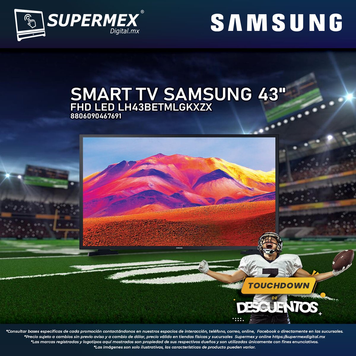 No te quedes sin tu Smart TV Samsung de 43” y disfruta del Súper Bowl con la mejor definición y la más alta calidad de imagen.
¡Adquiérela aquí!  👉bit.ly/3spRJc2
#Supermex #tecnología #PC #innovación 
#SmartTV #Samsung #SamsungTV #SuperBowl