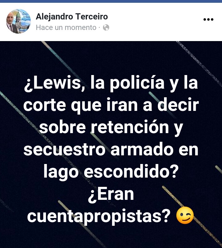 alex_ter's tweet photo. ¿Lewis, la policía y la corte que iran a decir sobre retención y secuestro armado en lago escondido? ¿Eran cuentapropistas? #Argentilandia https://t.co/WUvFRn1QvN
