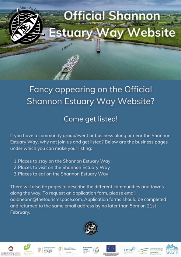 mailchi.mp/visitwestlimer… Now is the time to get Listed!!!
The Shannon Estuary Way Website will go live soon and this is your last chance to be on it.