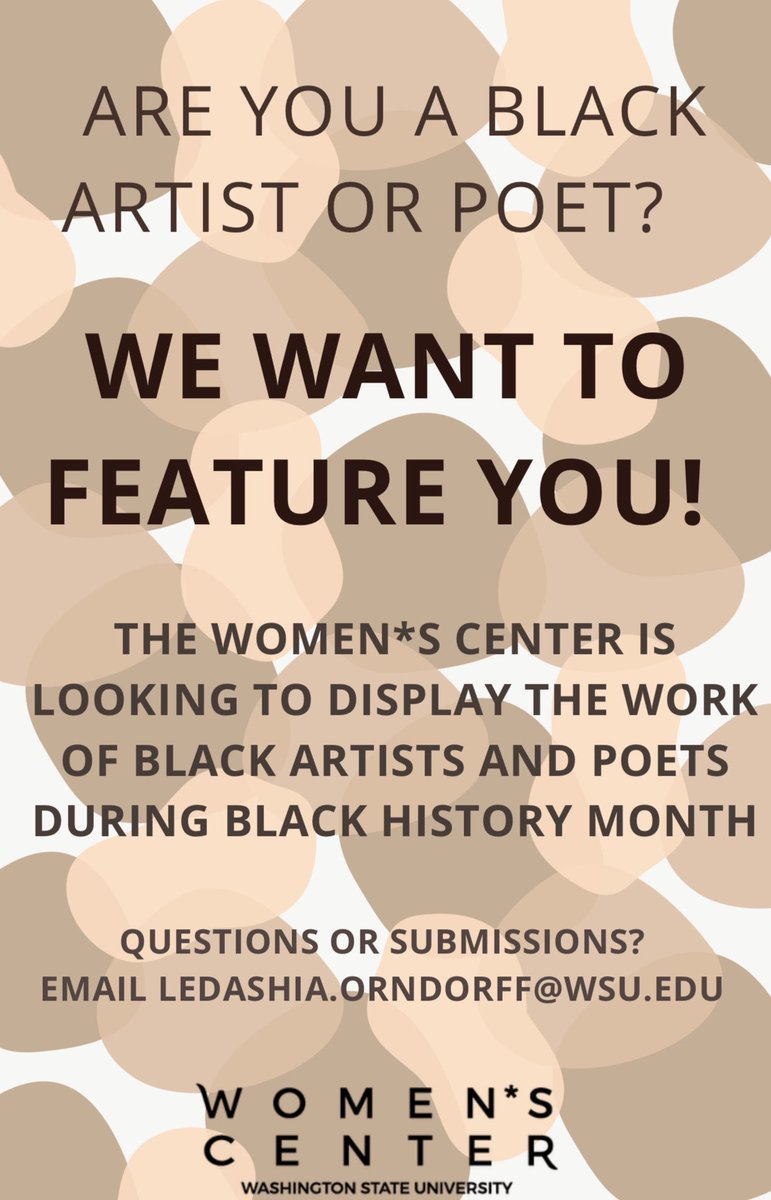 OPPORTUNITY 📍

2022 Art Walk in honor of black history month. 

•Featuring black poets and artists
•Work needs to be submitted by Feb. 18 
•artwork displayed the week of 20th 

<a href="/WSUWomen/">WSU Women*s Center</a> &amp; <a href="/Ledashia/">dashia</a>
