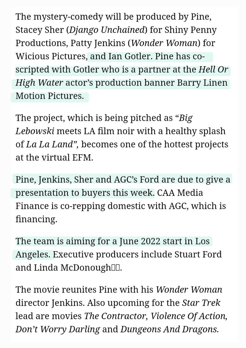 🎉감독 크리스 파인🎉 
팡니가 영화 Poolman으로 감독 데뷔한다는 소식! 아네트 베닝, 대니 드비토와 함께 주연을 맡았고 각본도 이안 고틀러와 공동 작업한다고 함. 패티 젠킨스 감독이 프로듀서로 참여. 6월에 촬영 시작하는 걸 목표로 두고 있음.
🔗 deadline.com/2022/02/chris-…
#chrispine #poolman