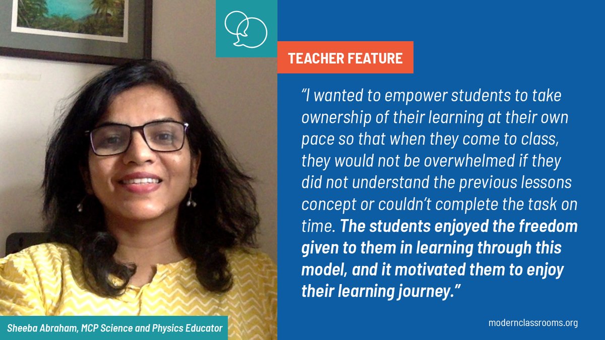 "The students enjoyed the freedom given to them in learning through this model, and it motivated them to enjoy their learning journey."

Sharing words from Sheeba Abraham, MCP science and physics educator.

#TeacherFeature <a href="/Abraham5Sheeba/">Sheeba Abraham</a>