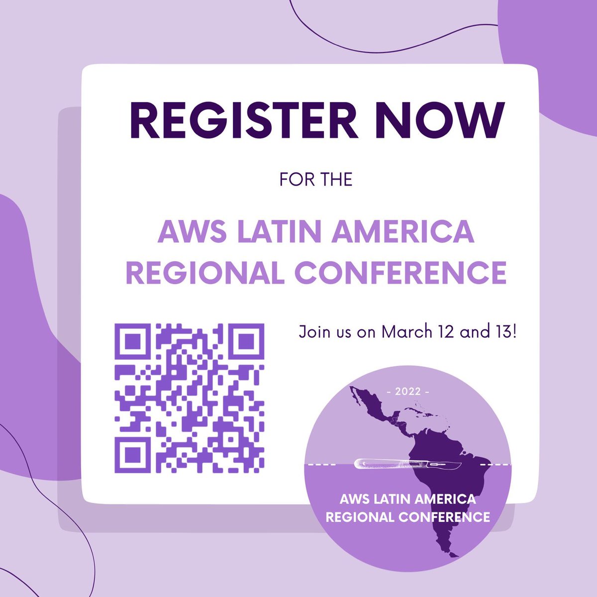 Registration to the AWS Latin America Regional Conference 2022 is open! 

Don’t miss this amazing event full of great and inspirational speakers.

The conference will be completely online March 12 and 13–certificate provided. 

Registration: even3.com.br/awslac2022